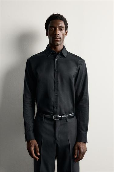 STRUCTURED REGULAR FIT SHIRT — Black 2