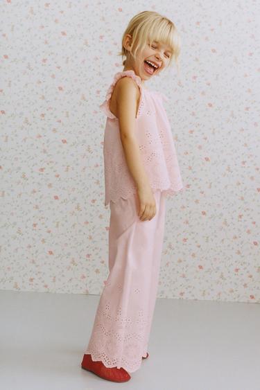 SCHIFFLI EMBROIDERY TOP - Pastel pink by Zara