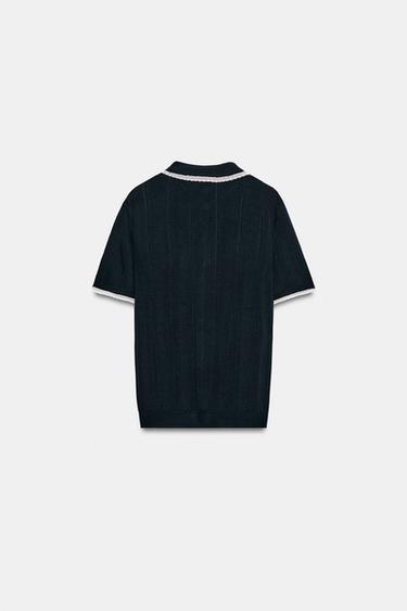 LACE TRIM POLO CARDIGAN - Navy blue by Zara - Image 7