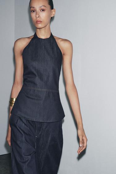 ZW COLLECTION DENIM HALTER TOP - Blue by Zara