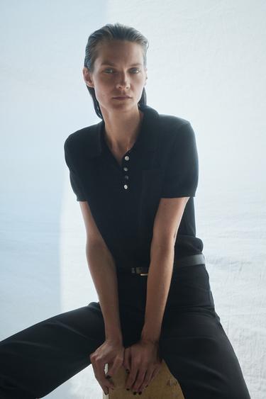 SHORT SLEEVE KNIT POLO SHIRT - Black by Zara