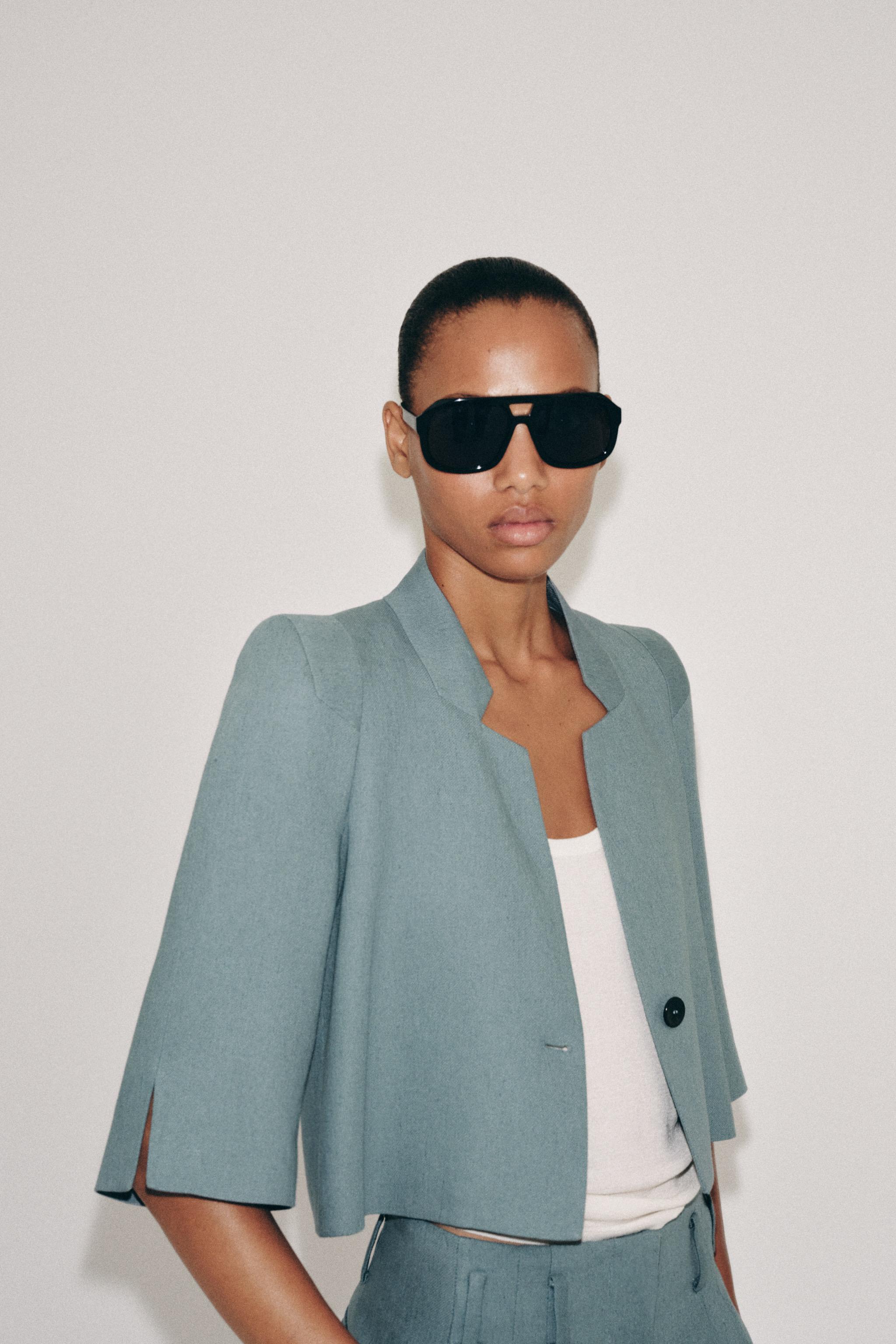 Женские пиджаки Zara ZW COLLECTION CROPPED LINEN BLAZER — фото 6