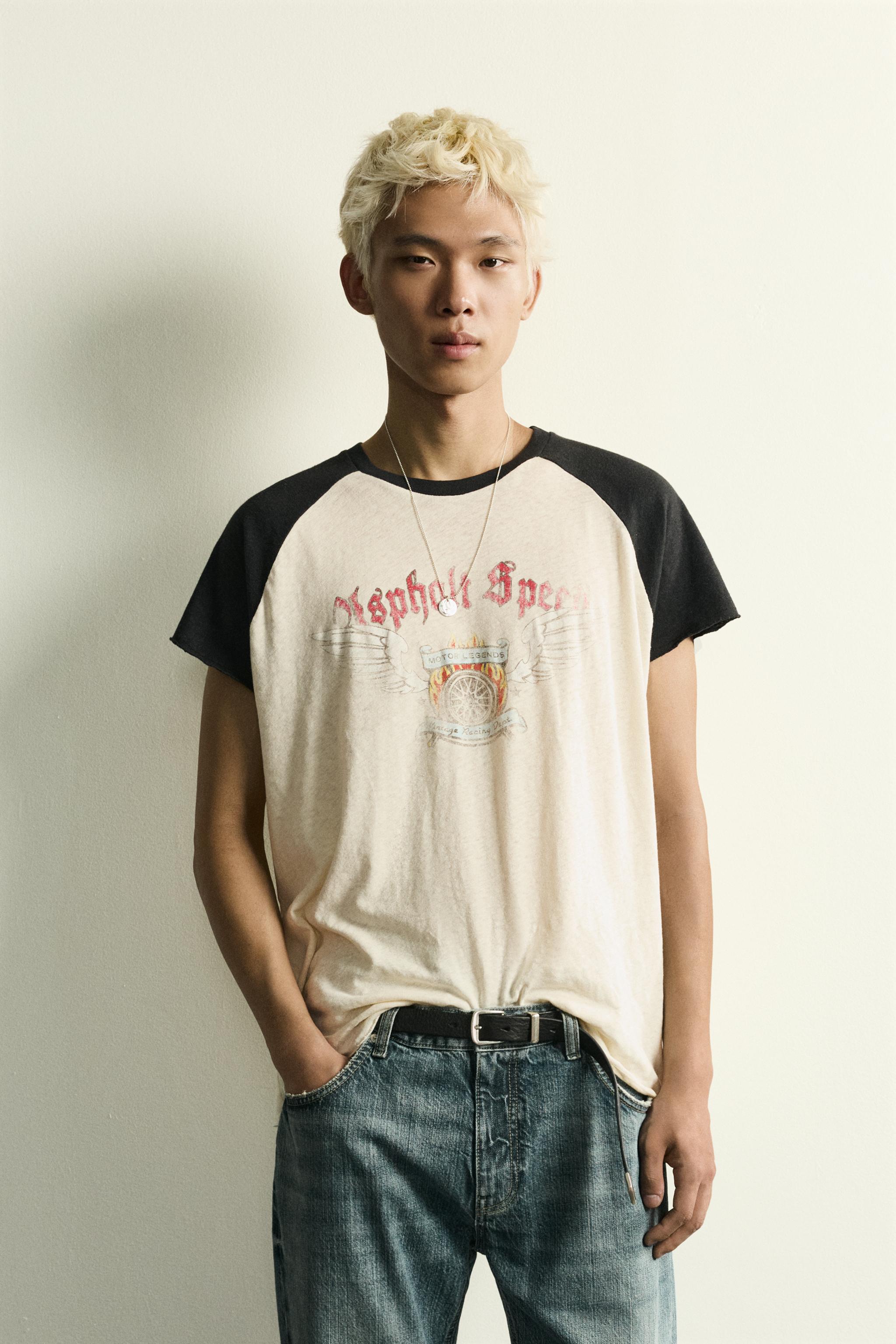 T-SHIRT DÉLAVÉ COLOR BLOCK À MOTIFS