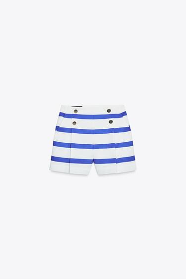 BERMUDA RAYAS BOTONES - Azul / Blanco de Zara