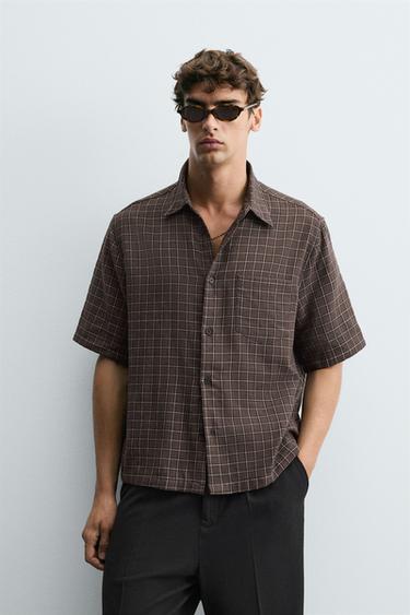 CAMISA RELAXED FIT CUADROS - Marrón de Zara