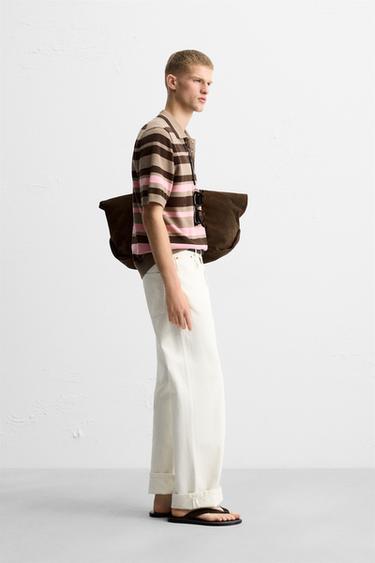 STRIPED JACQUARD KNIT POLO SHIRT - Brown by Zara - Image 3