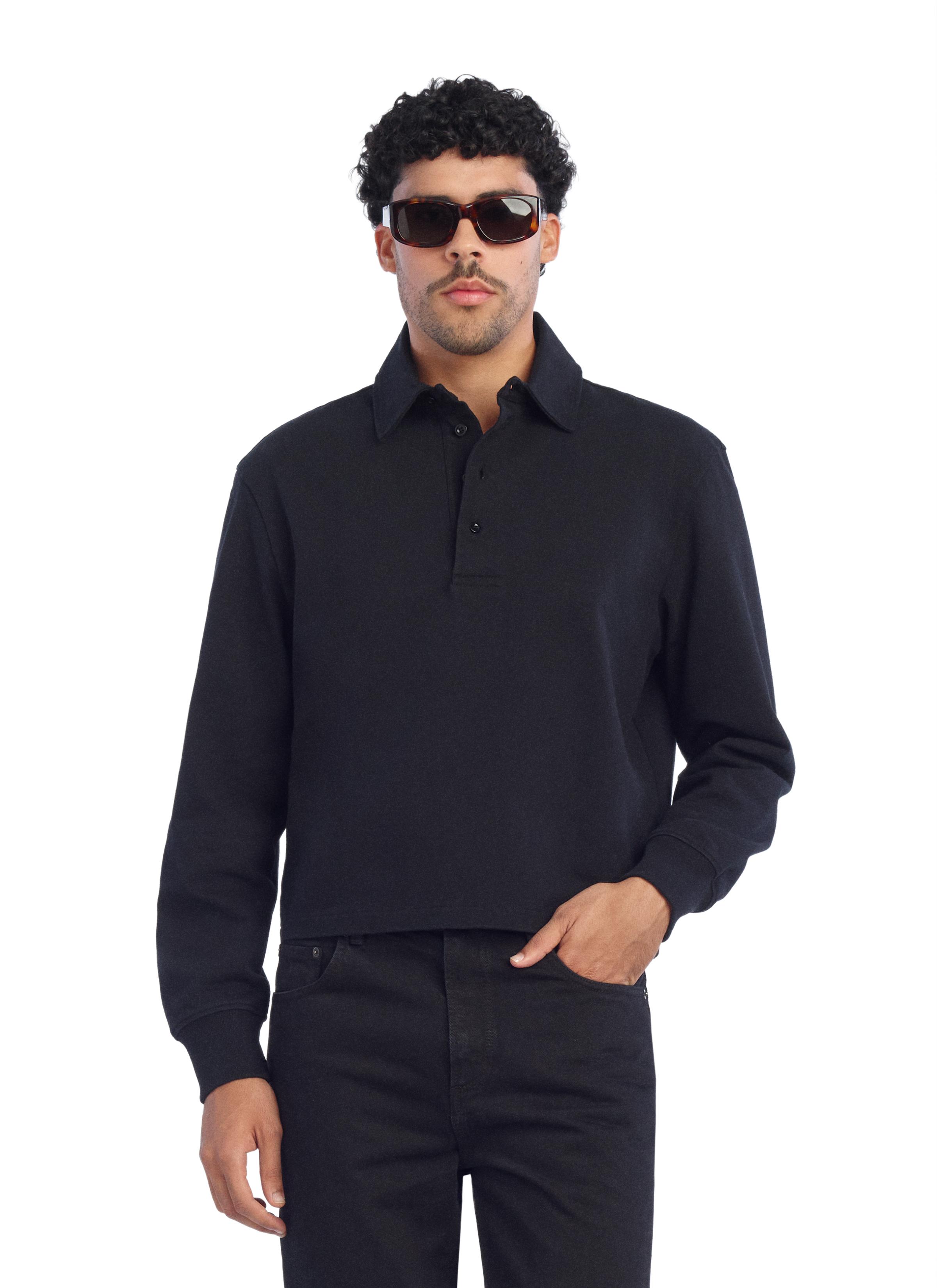 CROPPED FIT COTTON POLO SHIRT — Black