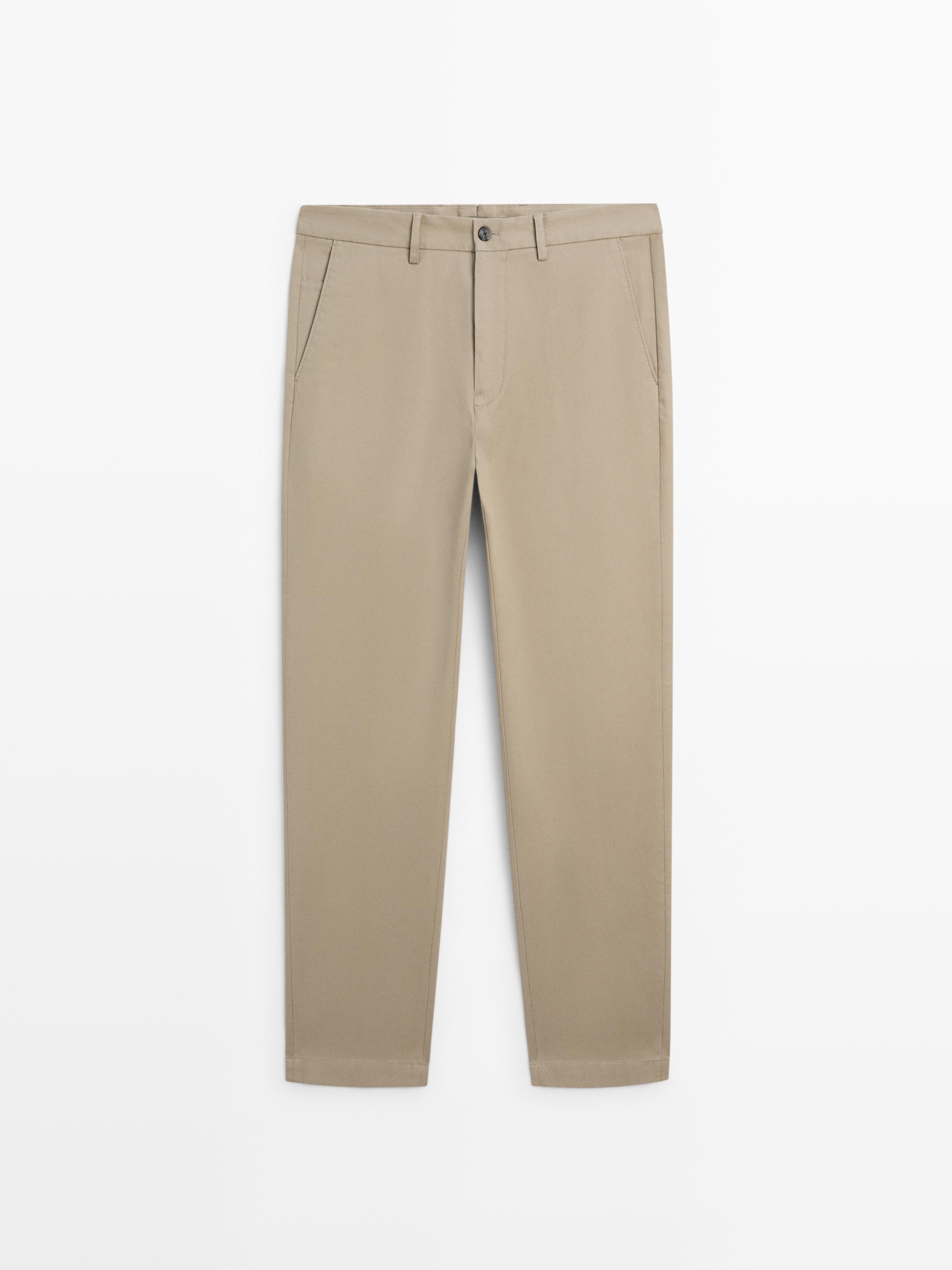 Cotton blend tapered fit trousers