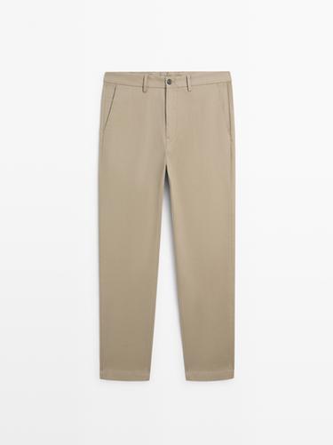 Pantalon tapered fit en coton - Vert moyen de Zara