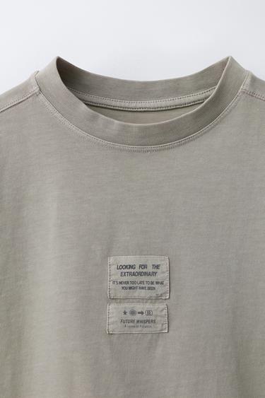 FADED-EFFECT T-SHIRT WITH LABEL - Taupe grey by Zara - Image 2