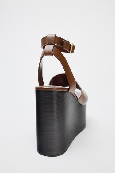 LEATHER WEDGE WITH STRAP - Brown by Zara - Image 7