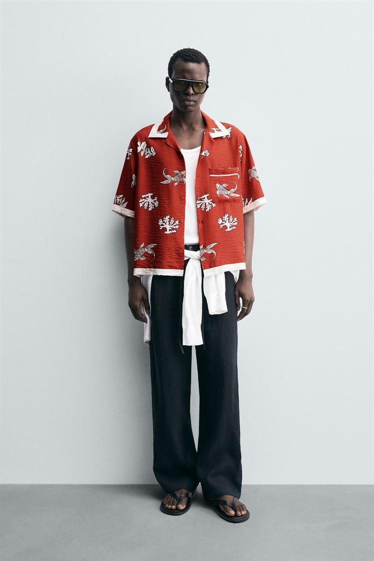 CAMICIA STAMPA CARPE Ecrù Rosso ZARA Italia Italy