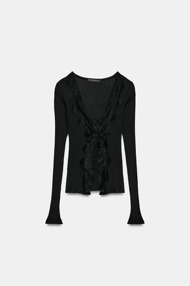 Zara COMBINATION RIBBED CARDIGAN - Black