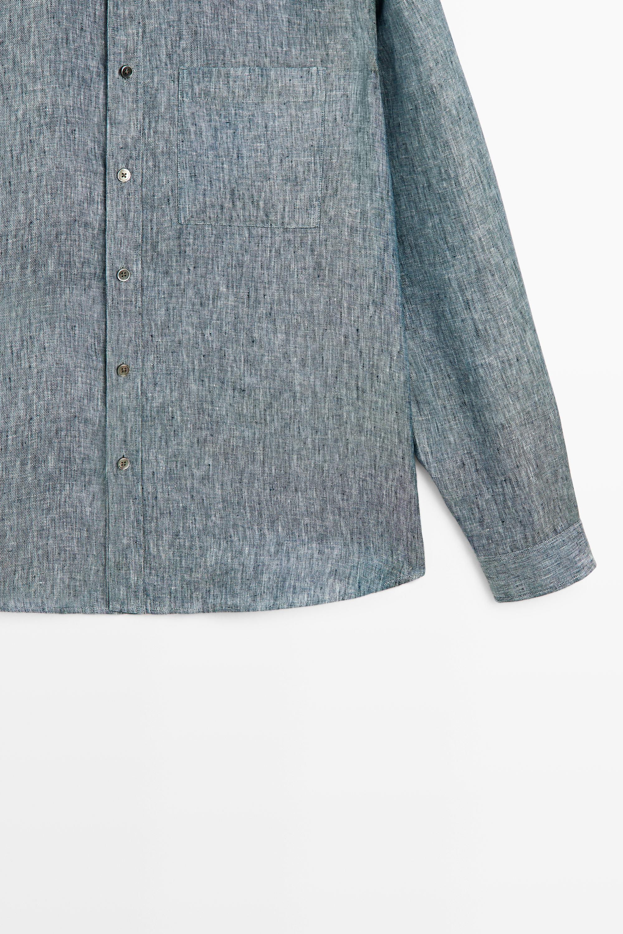 Regular fit melange twill 100% linen shirt
