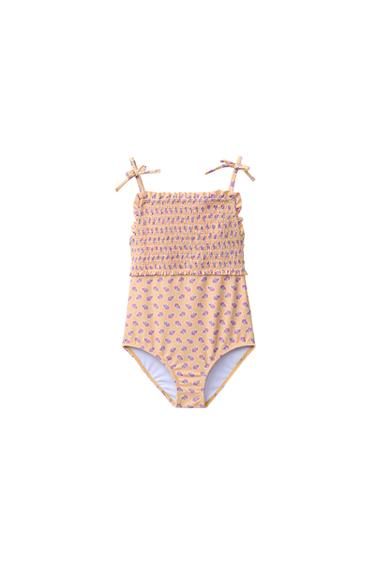 6-14 YEARS / FLORAL SMOCKED SWIMSUIT - Mustard Yellow by Zara
