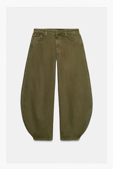 Zara ZW COLLECTION MID-RISE BALLOON JEANS - Khaki