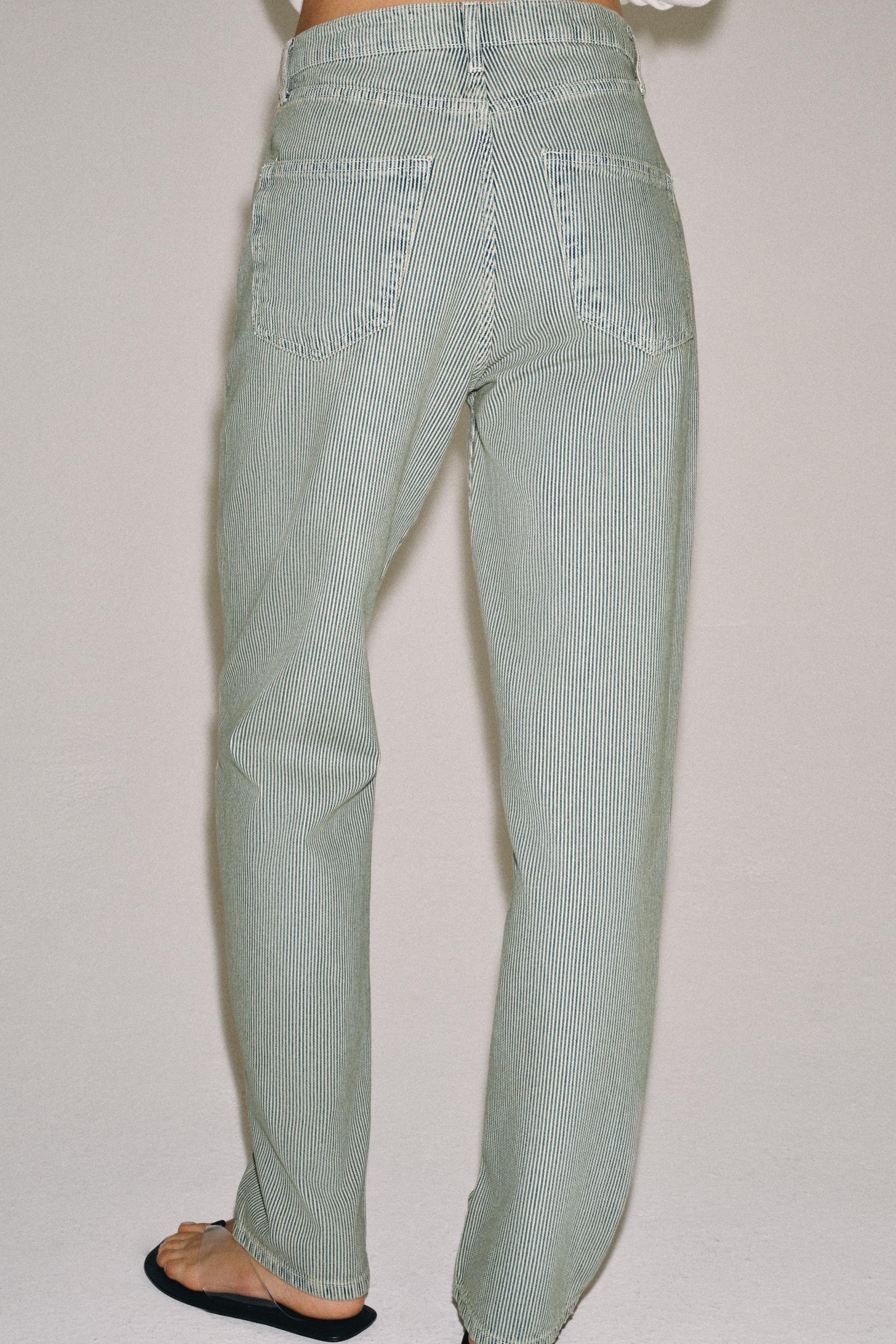 ZW COLLECTION LOW-RISE STRIPED STRAIGHT LEG JEANS