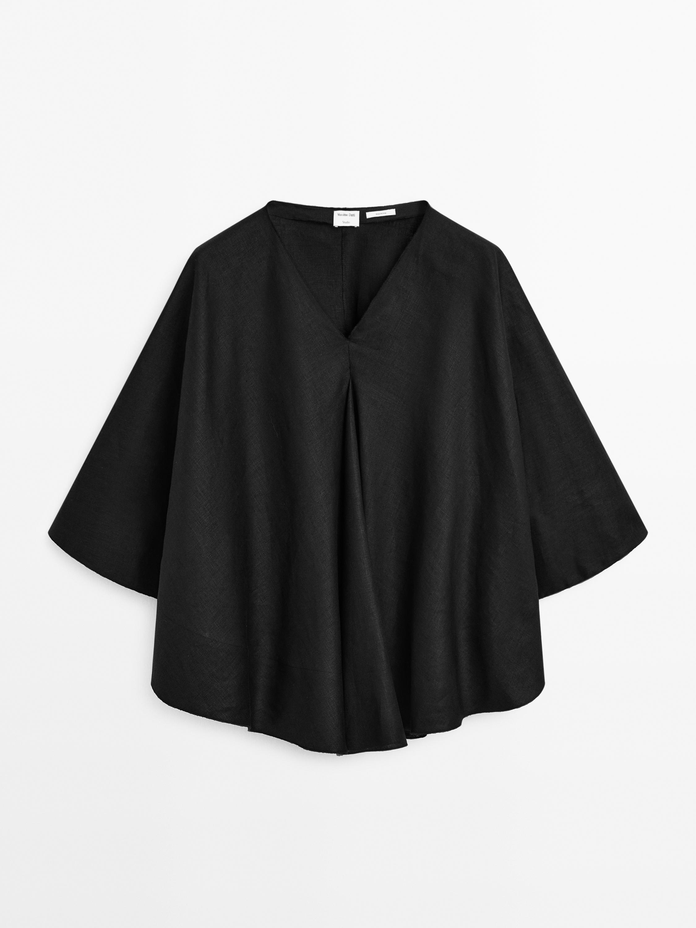 100% linen flowing cape-style oversize blouse - STUDIO