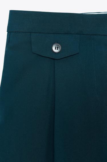 WIDE-LEG TROUSERS WITH DARTS - Duck green by Zara - Image 7