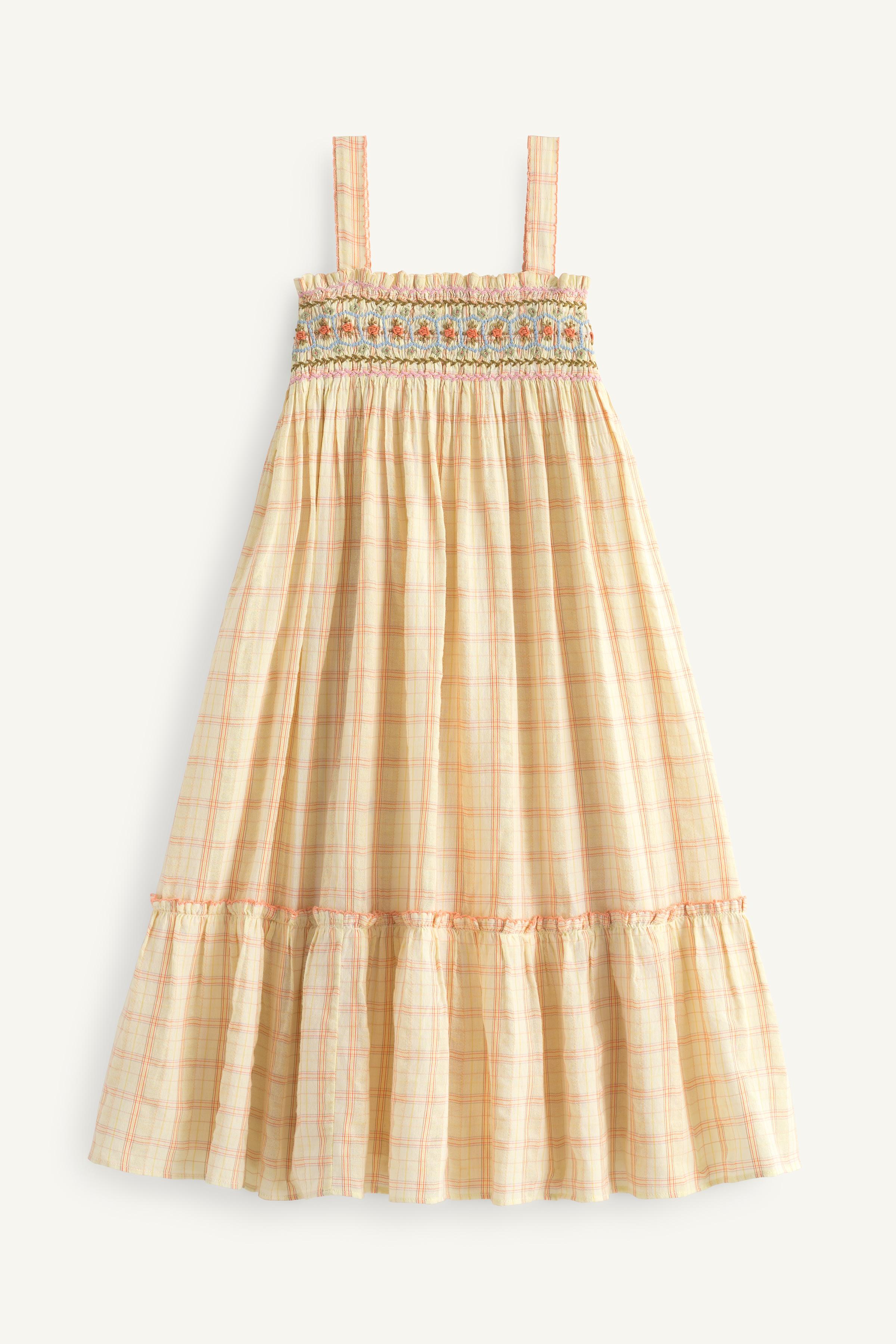 LIMITED EDITION LONG PLAID DRESS WITH EMBROIDERED FLOWERS