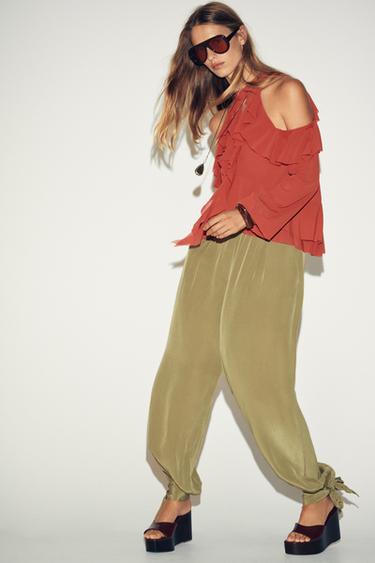 CUFFED HEM BALLOON TROUSERS - Light khaki by Zara