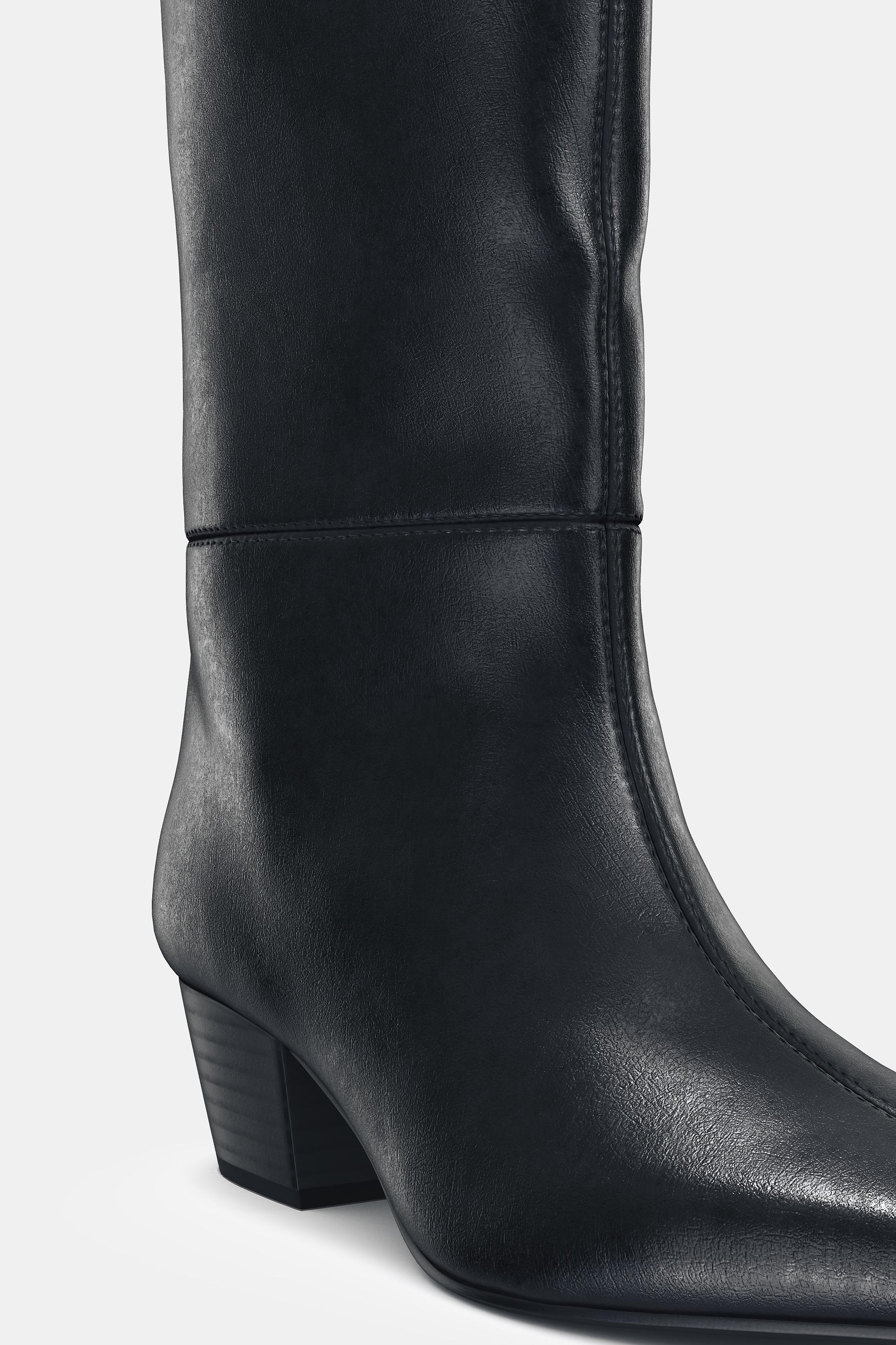 Zara HEELED LEATHER BOOTS - Black
