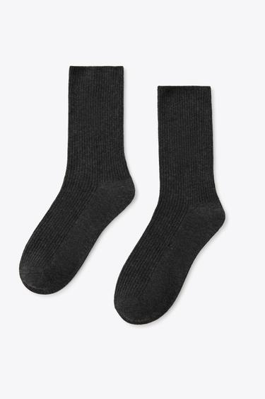 Zara METALLIC THREAD RIBBED SOCKS - Dark gray