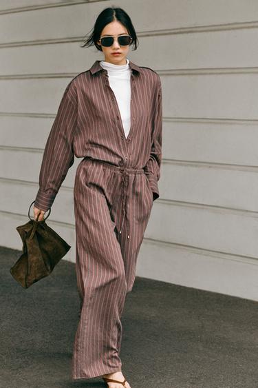 STRIPED WIDE-LEG SHIRT AND TROUSERS SET - 228 by Zara