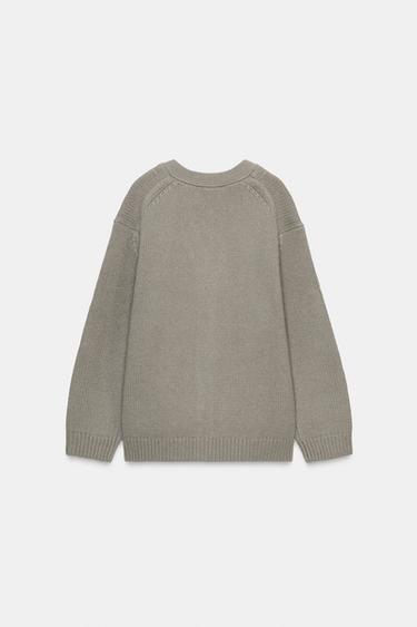 GILET 100 % LAINE COL EN V - Gris taupe de Zara - Image 4