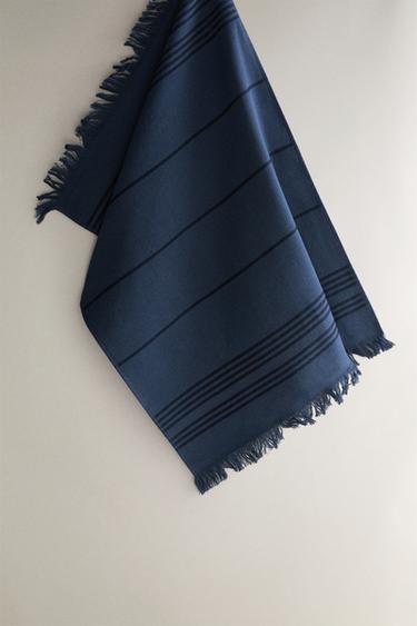TORCHON DE CUISINE COTON ÉPONGE À RAYURES - Bleu de Zara