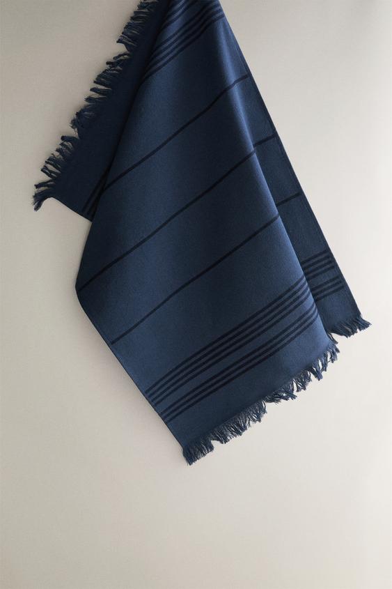 STRIPED COTTON TERRY TEA TOWEL - Blue by Zara - Image 0