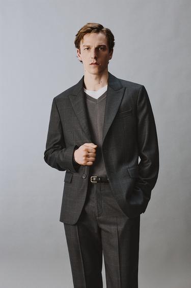 VESTE DE COSTUME À CARREAUX 100 % LAINE - Marengo chiné de Zara