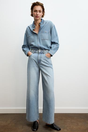 Zara ZW COLLECTION HIGH-RISE WIDE LEG JEANS - Light blue