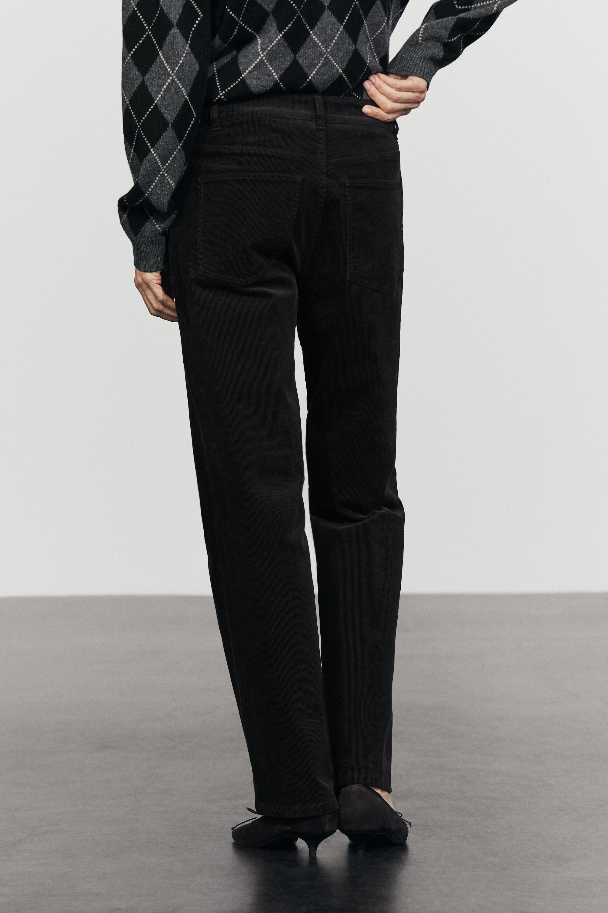 Mid-waist slim straight needlecord pants