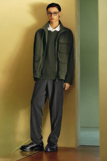 Zara 口袋科技布料派克大衣 - 綠色