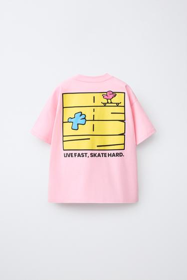 CAMISETA ESTAMPADO LOGO - Rosa de Zara