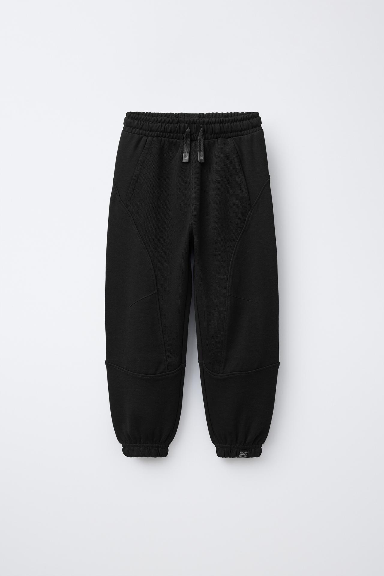 balloon TROUSERS WITH CONTRAST PIQUÉ — Black