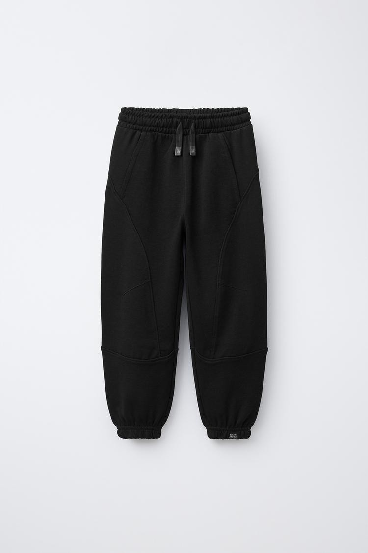 CONTRASTING PIQUÉ BALLOON PANTS — Black