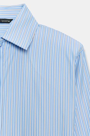CHEMISE À RAYURES EN POPELINE AVEC ÉPAULETTES - Bleu / Blanc de Zara - Image 8