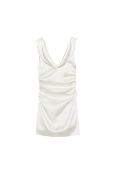 SATIN MINI DRESS WITH GATHERED DETAIL - Oyster-white by Zara