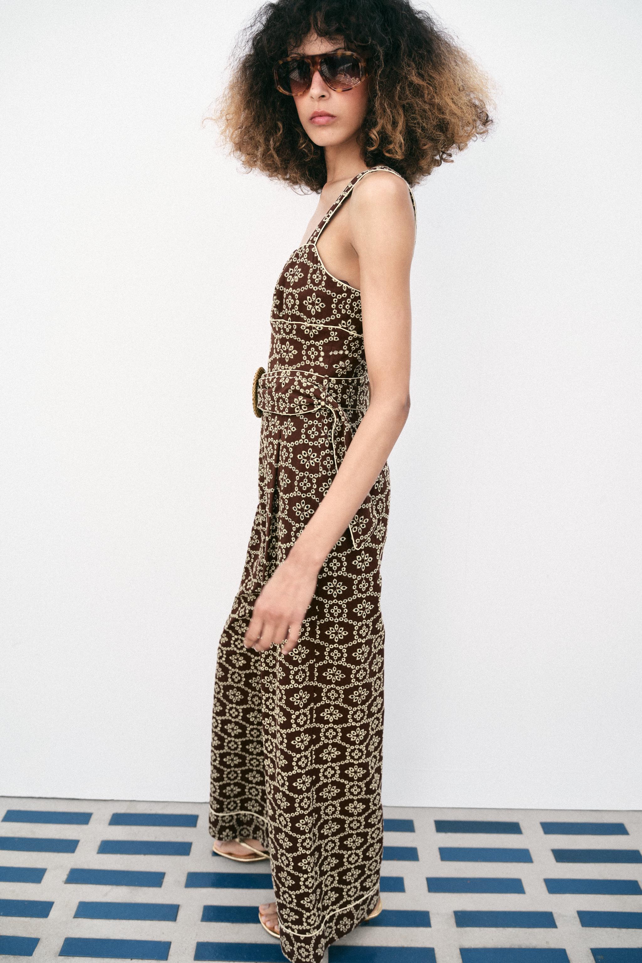 PERFORATED EMBROIDERED BELTED JUMPSUIT