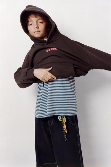 Zara PRINTED HOODIE SWEATSHIRT - chocolate