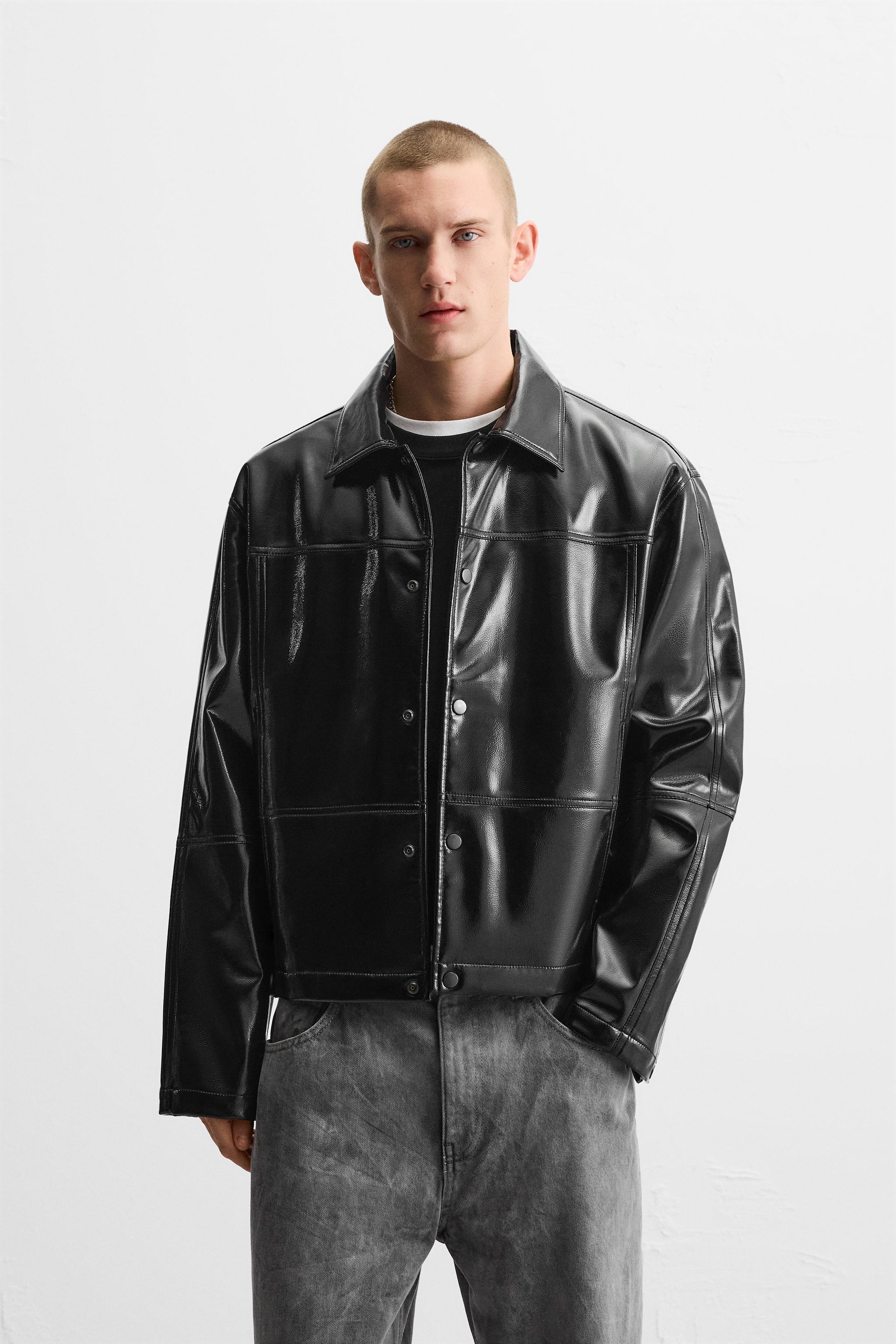 Shiny black leather jacket online