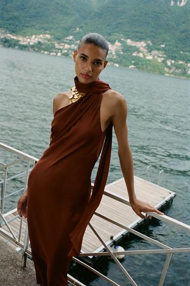 ASYMMETRIC MIDI DRESS WITH SCARF - Brown by Zara - Image 2
