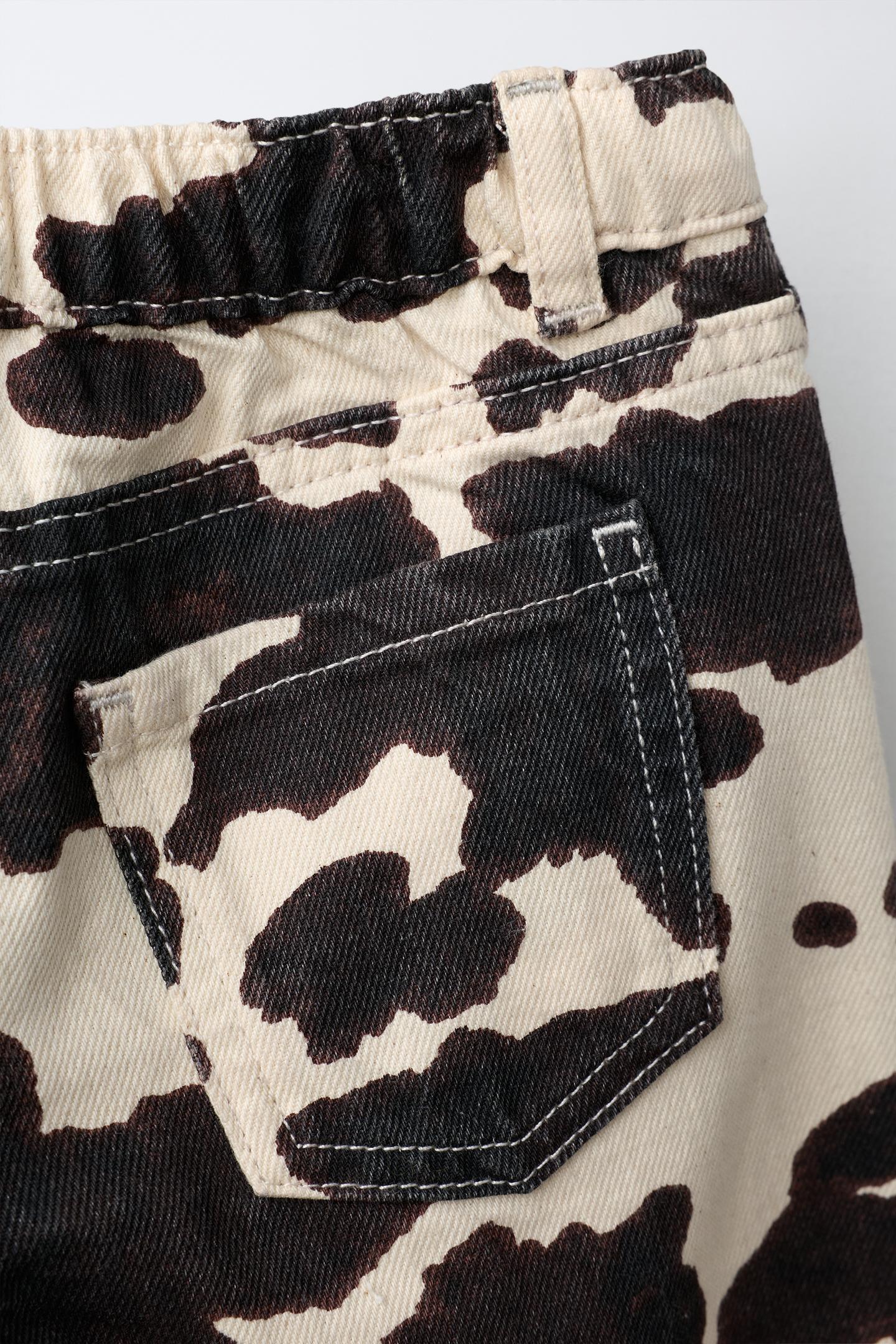 Детские брюки Zara Cow-Print Twill Wide-Leg, цвет: Экрю — фото 4