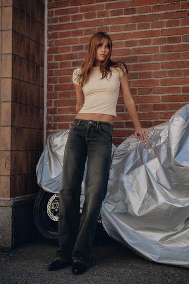 DŽÍNY TRF WIDE LEG NÍZKÝ PAS - Hnědá od Zara