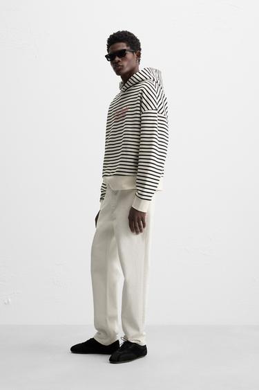 STRIPED SWEATSHIRT WITH SLOGAN - White / Navy by Zara - Image 3