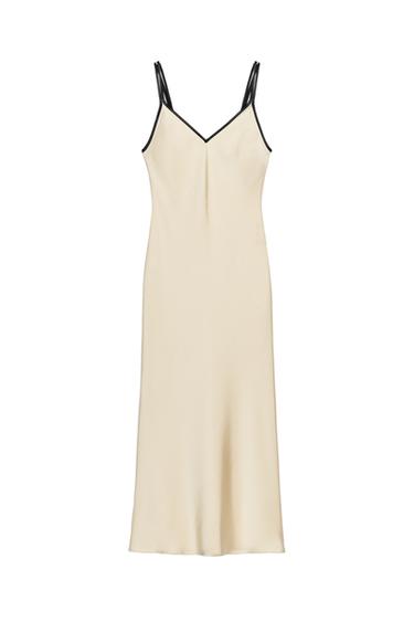 VESTITO MIDI SATINATO PROFILI A CONTRASTO - Beige di Zara