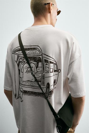 CAMISETA BOLSILLO BORDADOS - Blanco roto de Zara