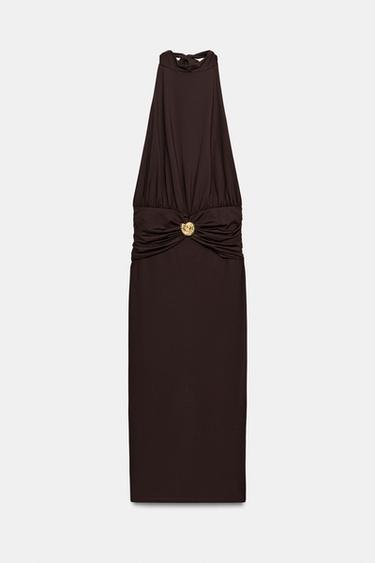 ROBE DRAPÉE À ENCOLURE AMÉRICAINE - Marron de Zara - Image 5